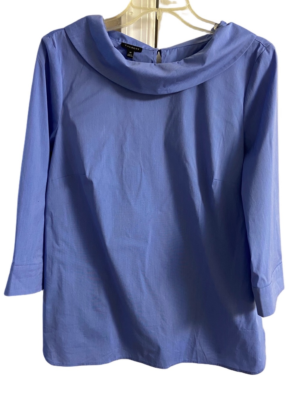 Talbots Periwinkle Blue Portrait Collar Long Sleeve Blouse Top Everyday Poplin M